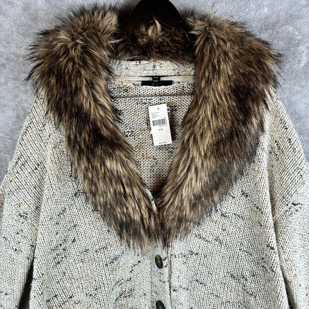 NWT Lane Bryant Cardigan Sweater Removable Faux Fur Trim 18/20 Chunky Wool Blend